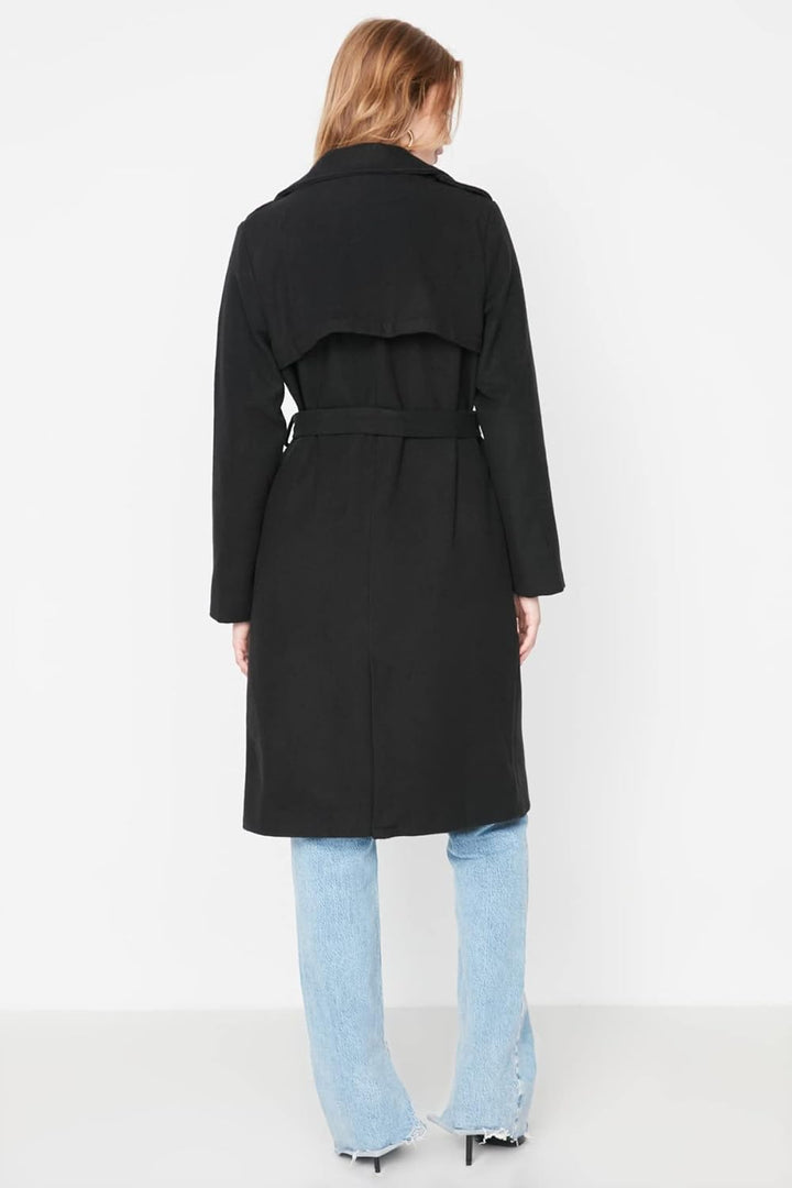 TRENDYOL Damen Trendyol Damen Regular Bikerjacken Plain Webstoff Mantel Coat, Schwarz, 40 EU