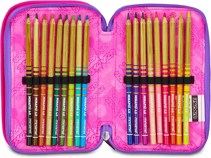 Seven Federmäppchen, Mäppchen, Mehrfarbig, Federtasche für Schreibwaren, Etui gefüllt mit Bleistifte