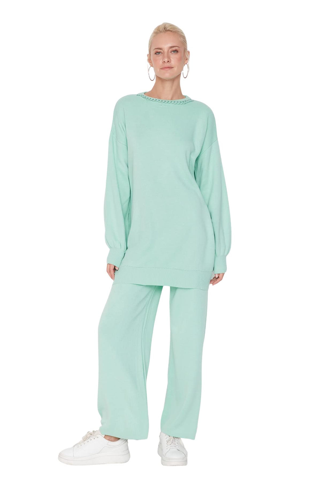 TRENDYOL Damen Sets, Flach, Gewebt, Bescheidene Ober-und Unterteile Aufeinander abgestimmtes Outfit