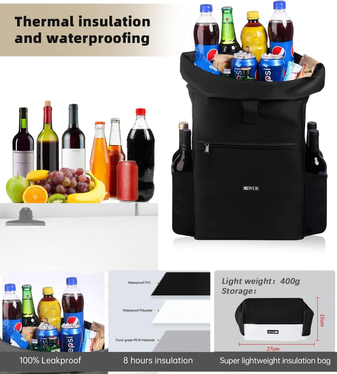 20L Thermo Rucksack Kühlrucksack Kühltasche Wasserdichter Picknickrucksack mit Flaschenöffner für Pi