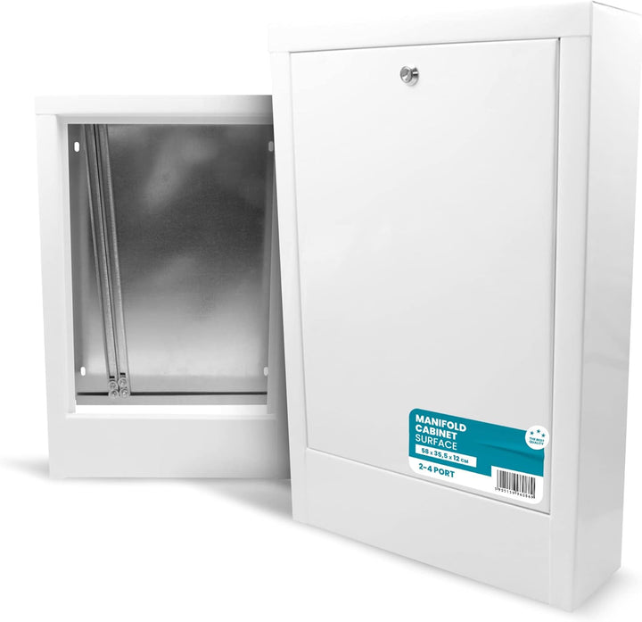 Verteilerschrank Zentrale Fussbodenheizung 2-4 Anschlüsse Aufputzgehäuse aus Weiss Pulverbeschichtet