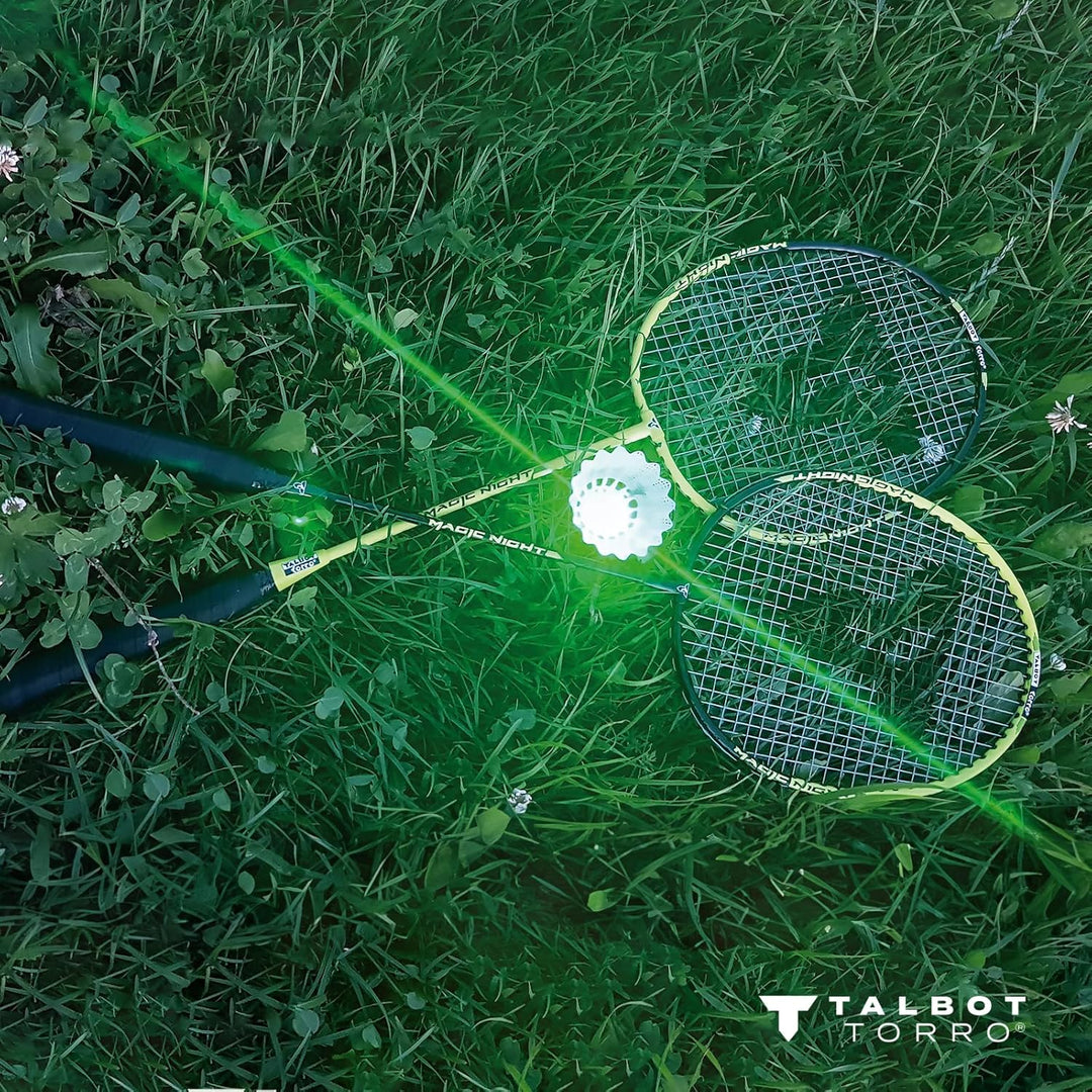 Talbot Torro Badminton-Set Magic Night, 2 Schläger, 2 LED Federbälle für das Spiel bei Nacht, in wer