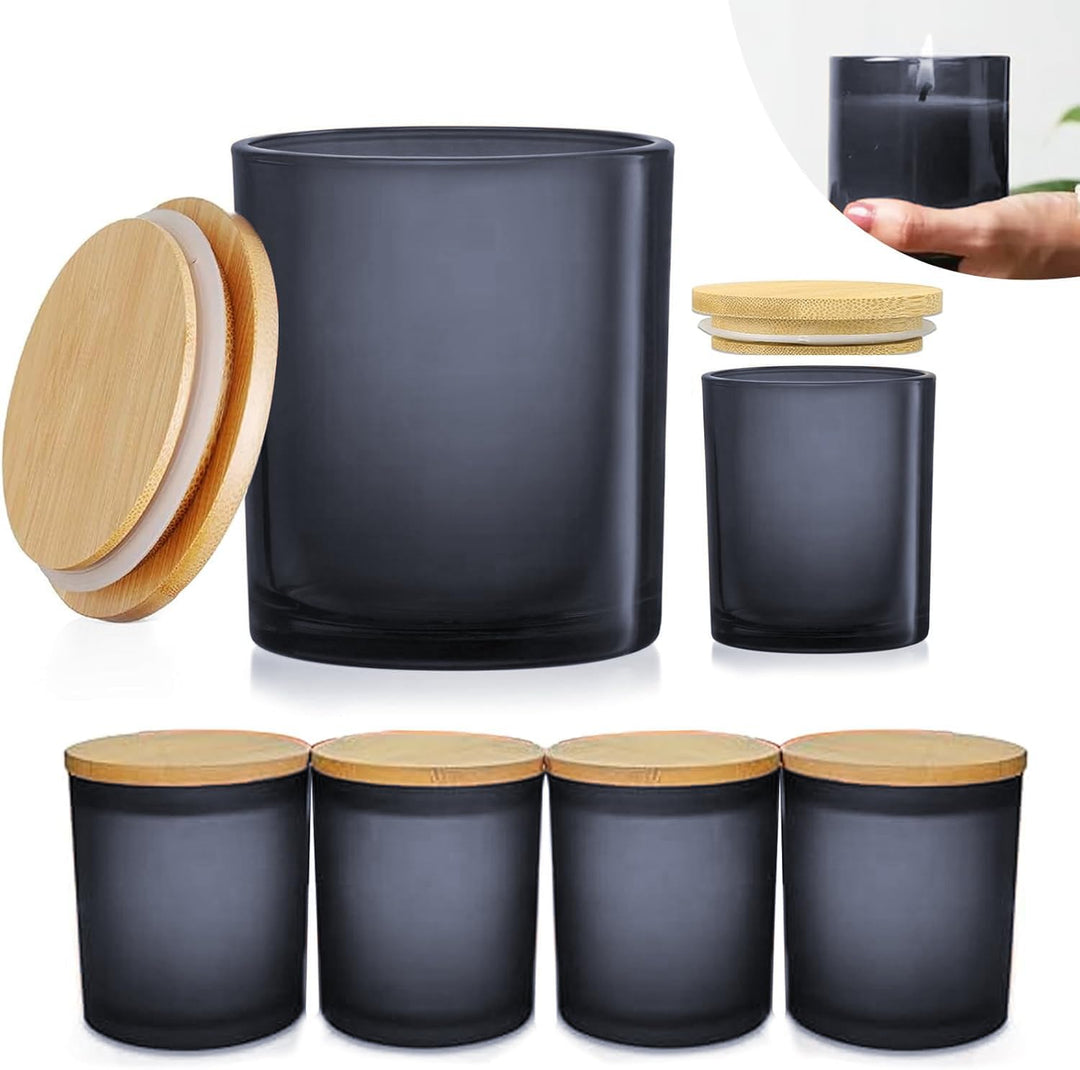 6er-Pack Kerzengläser mit Bambusdeckel (200ml) - 3mm Dickwandiges &amp; Hitzebeständiges Glas - Elegante
