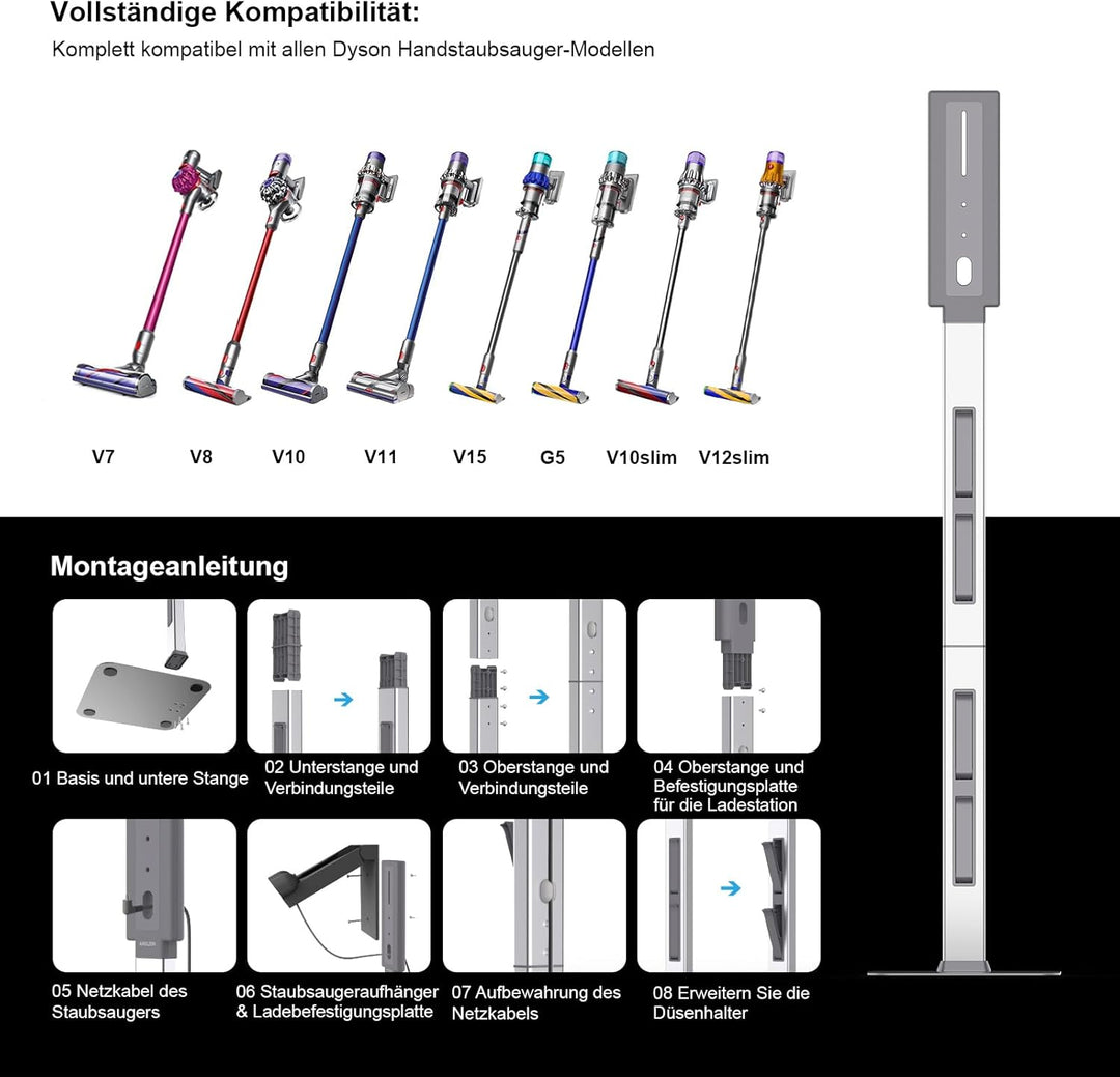 Staubsauger-Ständer mit klappbaren Aufbewahrungshaken & robuster Carbonstahl-Basis – Bohrfreie Monta