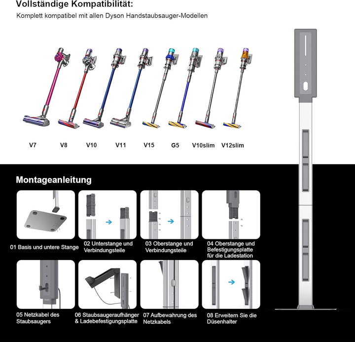 Staubsauger-Ständer mit klappbaren Aufbewahrungshaken & robuster Carbonstahl-Basis – Bohrfreie Monta