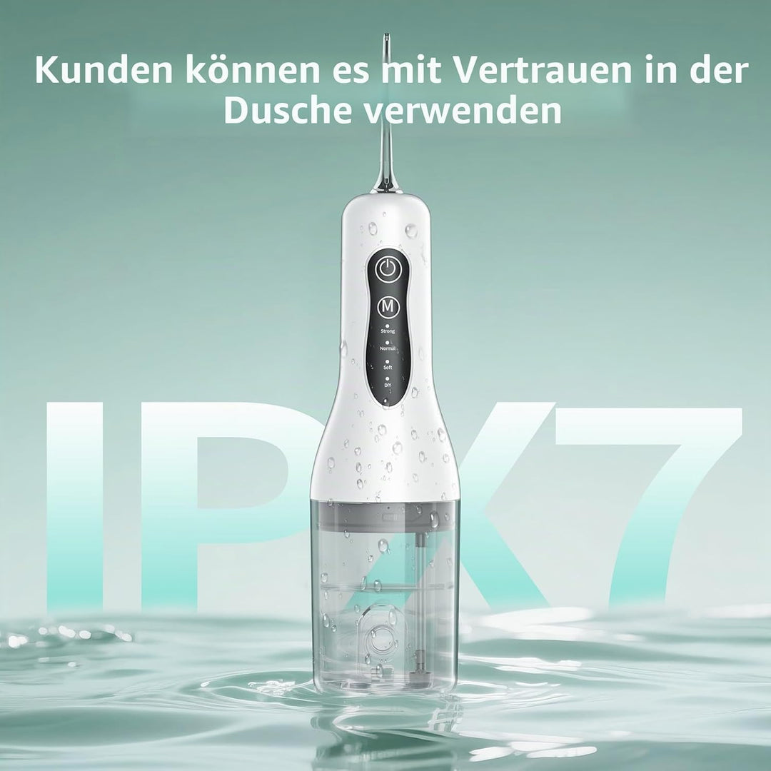 Munddusche Kabellos Elektrischer, Mundduschen Testsieger mit 4 Modi und 5 Ersatzdüsen, IPX7 Wasserdi