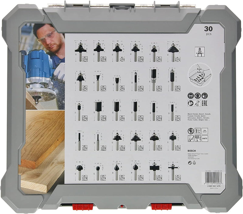 Bosch Professional 30tlg. Fräser Set Mixed (für Holz, Zubehör Oberfräsen mit 8 mm Schaft) 30 tlg. |