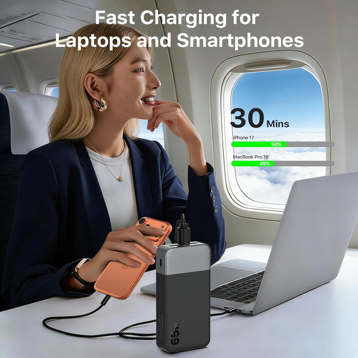 NOBIS Powerbank 20000mAh, 65W Schnellladung Power Bank, Tragbarer Ladegerät mit Digitalanzeige, Dual