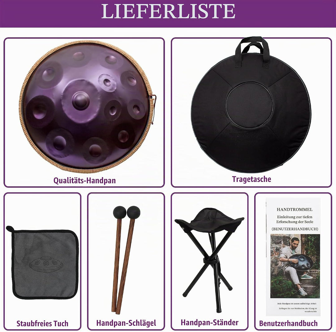 LOMUTY Handpan Drum 12 Töne 22 Zoll Steel Tongue Drum mit weicher Tasche, Harmonic Percussion für So
