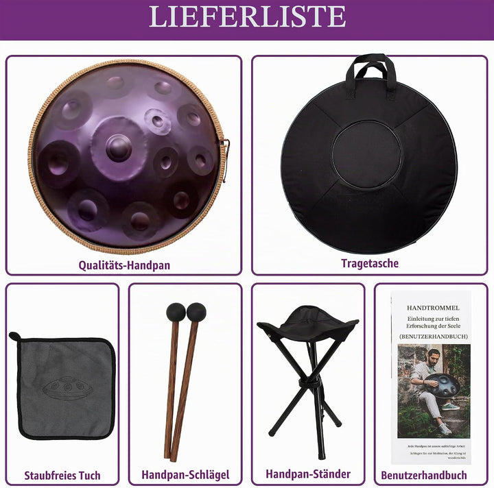 LOMUTY Handpan Drum 12 Töne 22 Zoll Steel Tongue Drum mit weicher Tasche, Harmonic Percussion für So