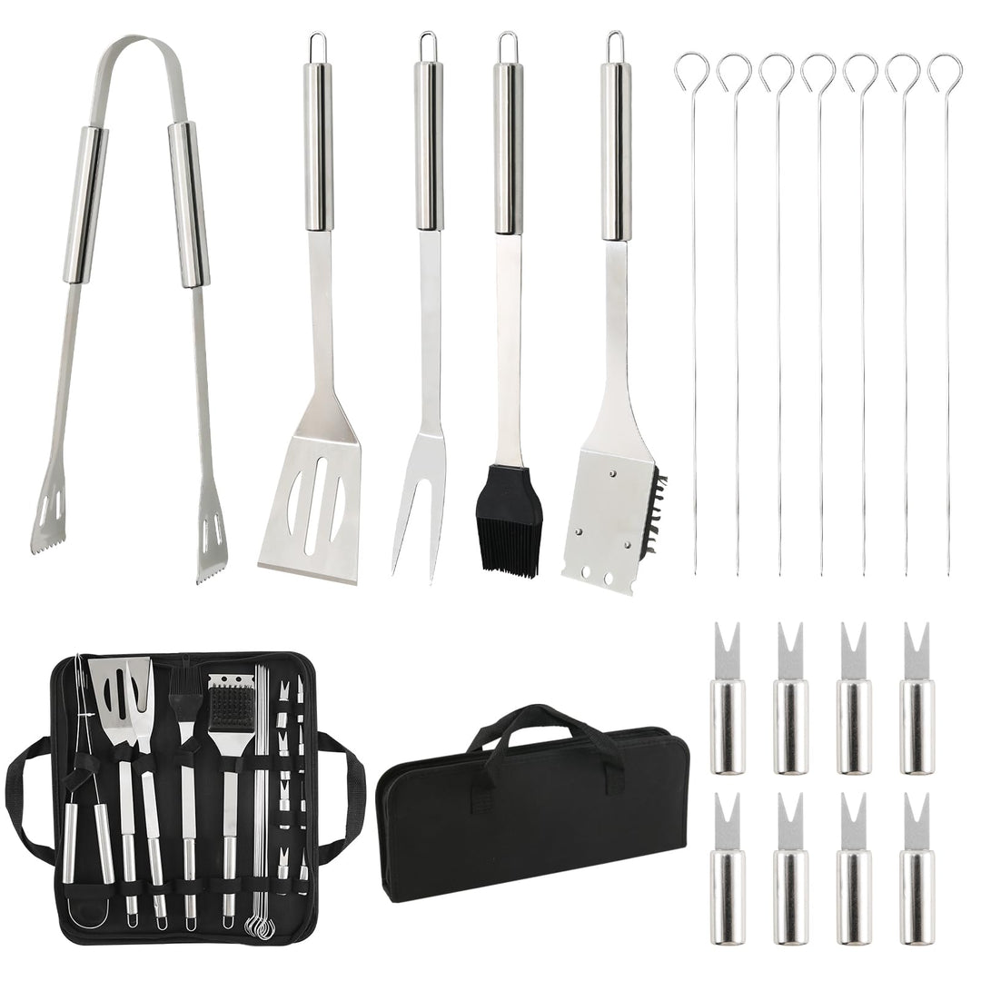 Grillbesteck Set, 20 Stücke Grill Zubehör Set, mit Grillspatel, Grillgabel,Grillzange, Rohrgriff-Ölp