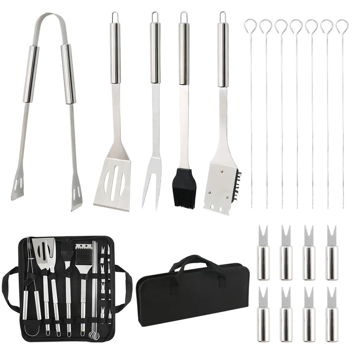Grillbesteck Set, 20 Stücke Grill Zubehör Set, mit Grillspatel, Grillgabel,Grillzange, Rohrgriff-Ölp