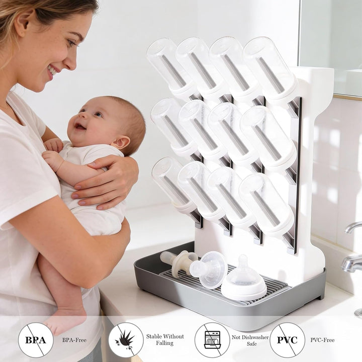 Trockenständer Babyflaschen mit Abtropfmatte 12 Haken Flaschentrockner mit Abtropfschale für Arbeits