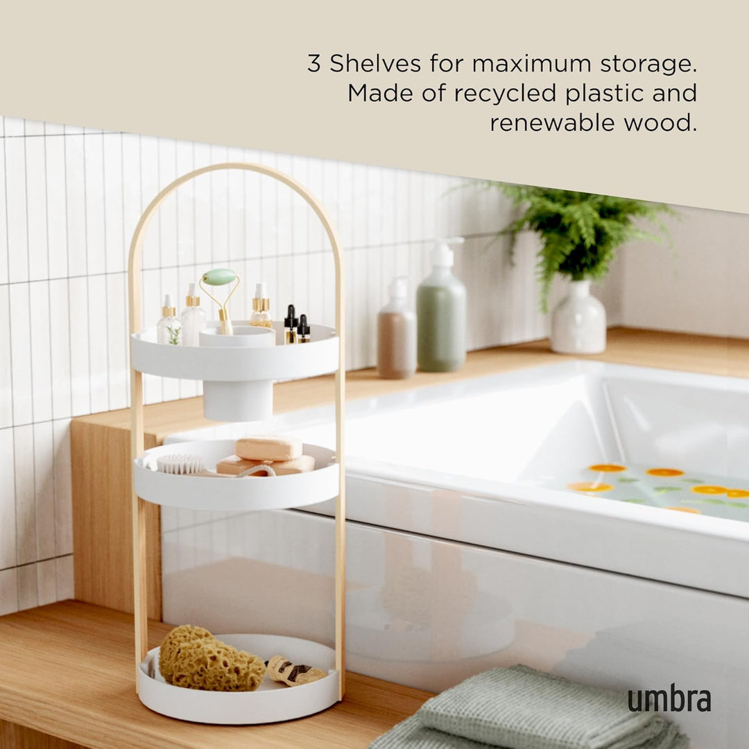Umbra Bellwood Caddy, Organizer für Make-up und Kosmetik, robuster drehbarer Behälter mit Holzgriff,
