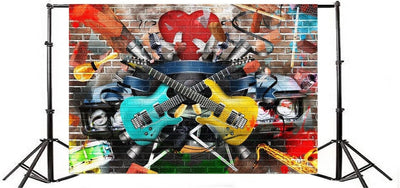 Renaiss 2.7x1.8m Graffiti Gitarre Hintergrund Graffiti Brick Wall Fotografie Hintergrund 80S 90S Roc