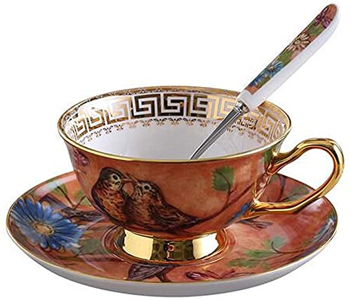 Euro Style Cup& Saucer Set Art Bone China Ceramic Tea Coffee Cup for Breakfast Home Kitchen- Birds a
