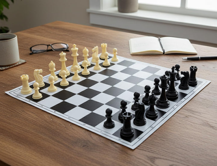 StonKraft 17 '' x 17 '' Turnier Schach Vinyl Rollup Schachspiel mit festen Plastikstücken (mit extra