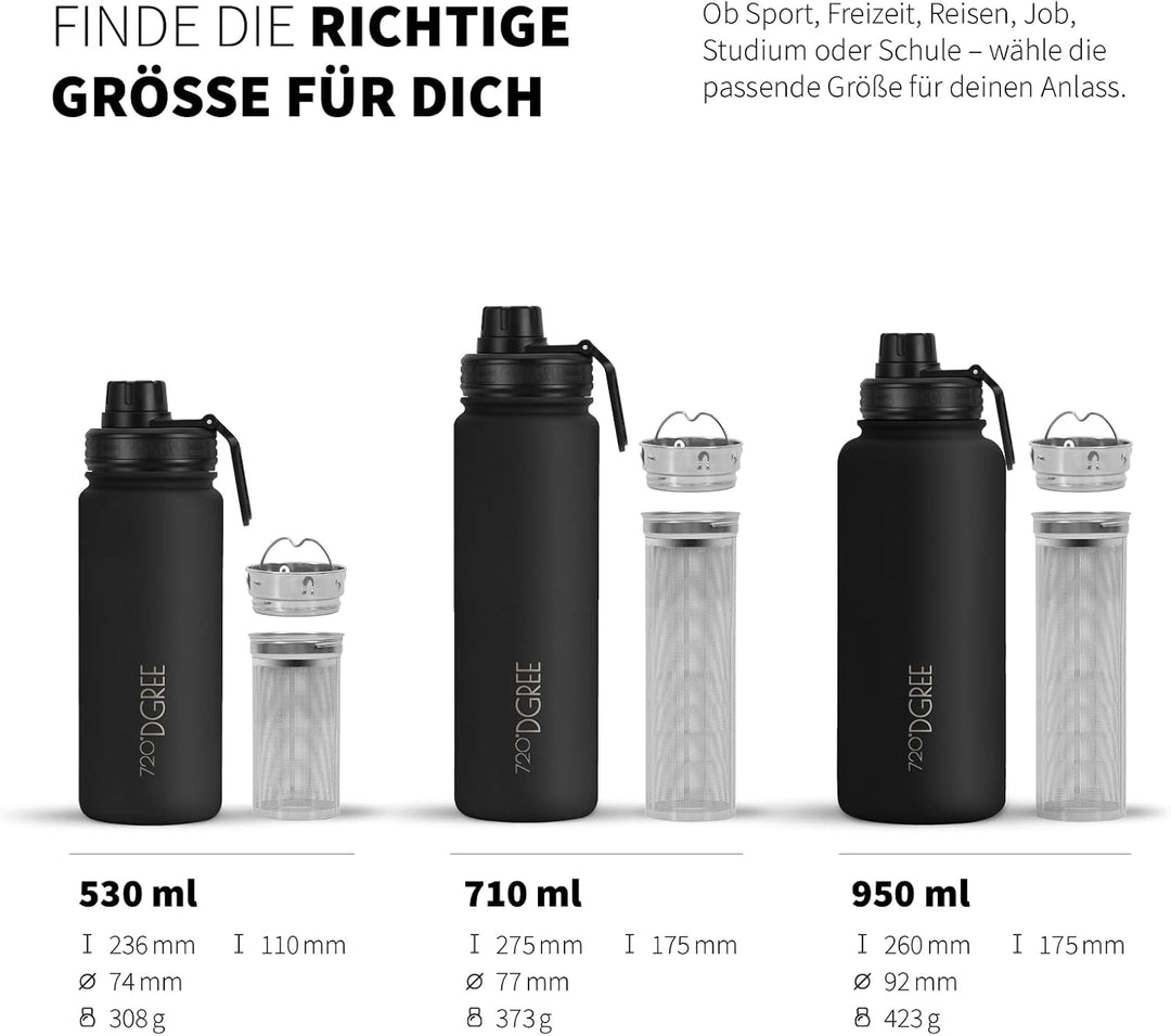 720°DGREE Edelstahl Thermo Trinkflasche 710ml “noLimit” +Früchtebehälter - Auslaufsicher, Kohlensäur