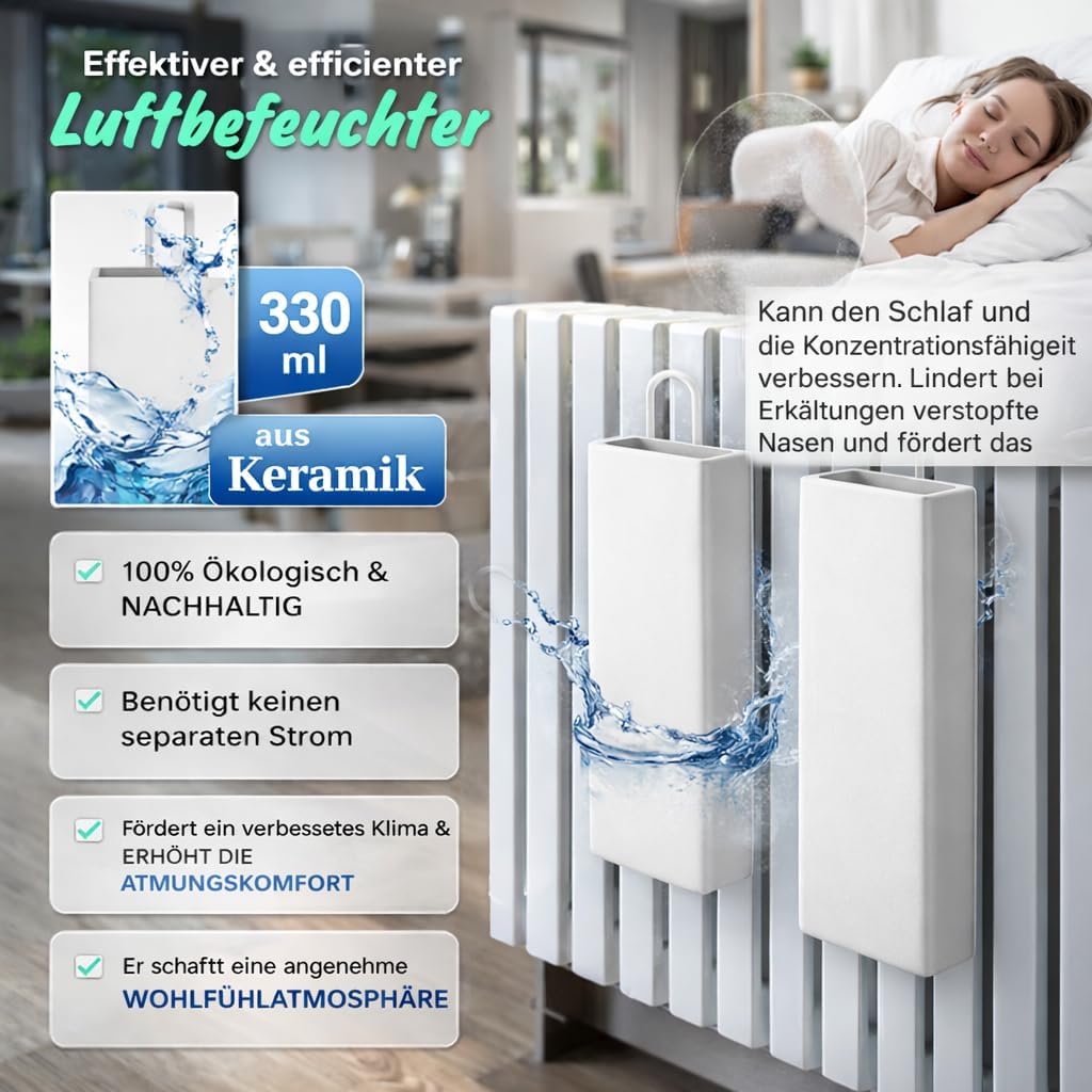 Luftbefeuchter für Heizung Set inkl. Haken - Keramik Wasserverdunster - weiss beige - Wasserverdunst