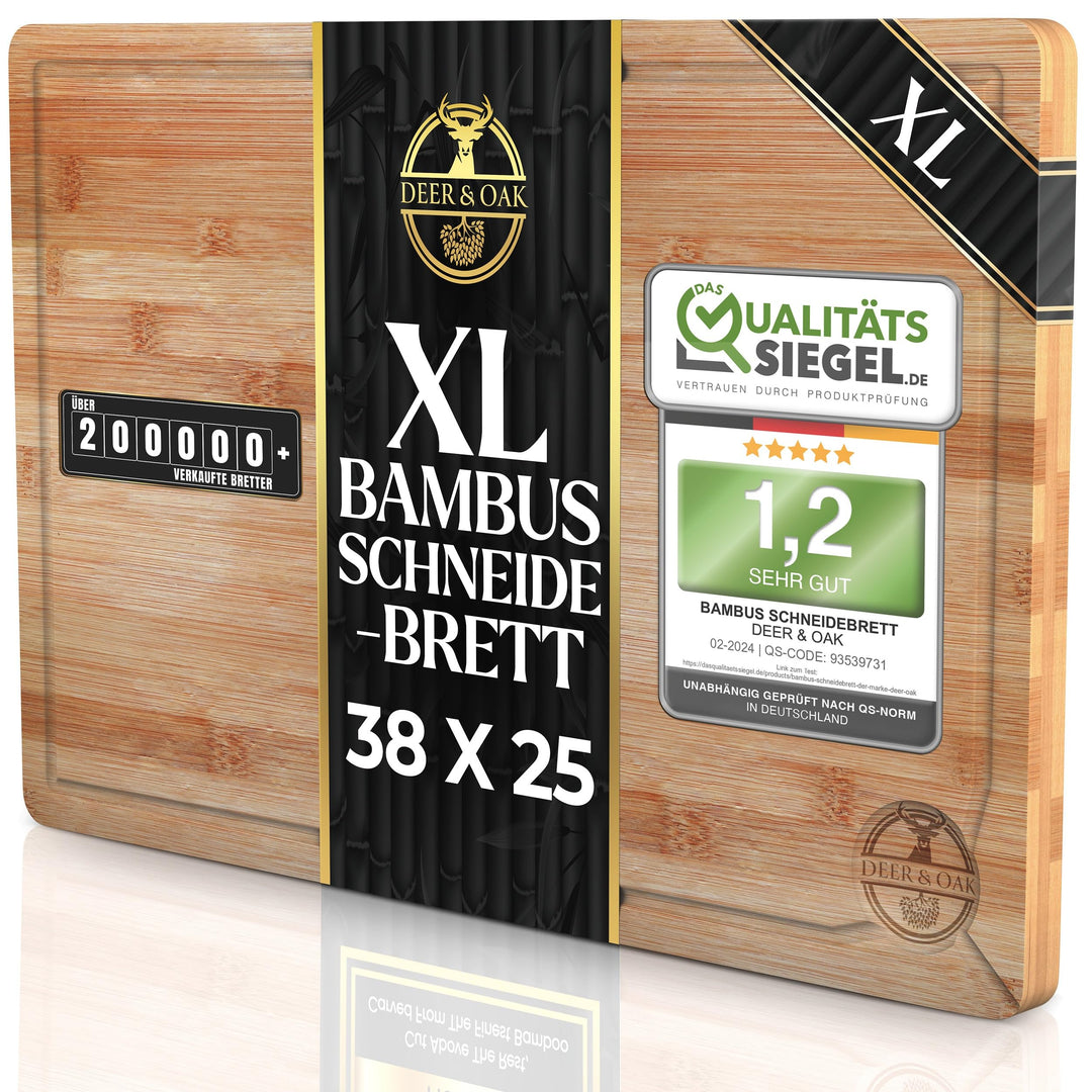 Deer & Oak Hochwertiges Schneidebrett aus Holz - 38x25x2 cm - Grosses Schneidebrett aus Bambus - Hol