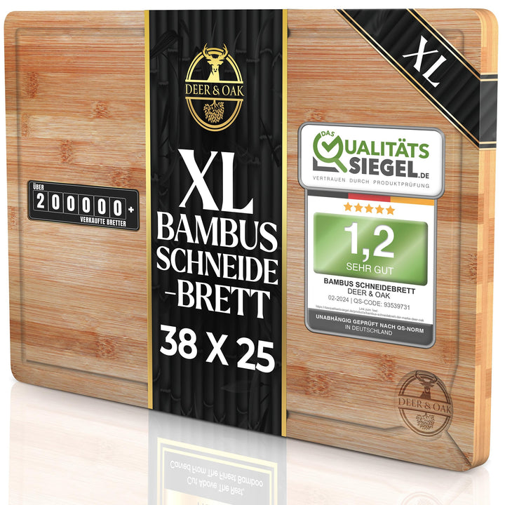 Deer & Oak Hochwertiges Schneidebrett aus Holz - 38x25x2 cm - Grosses Schneidebrett aus Bambus - Hol