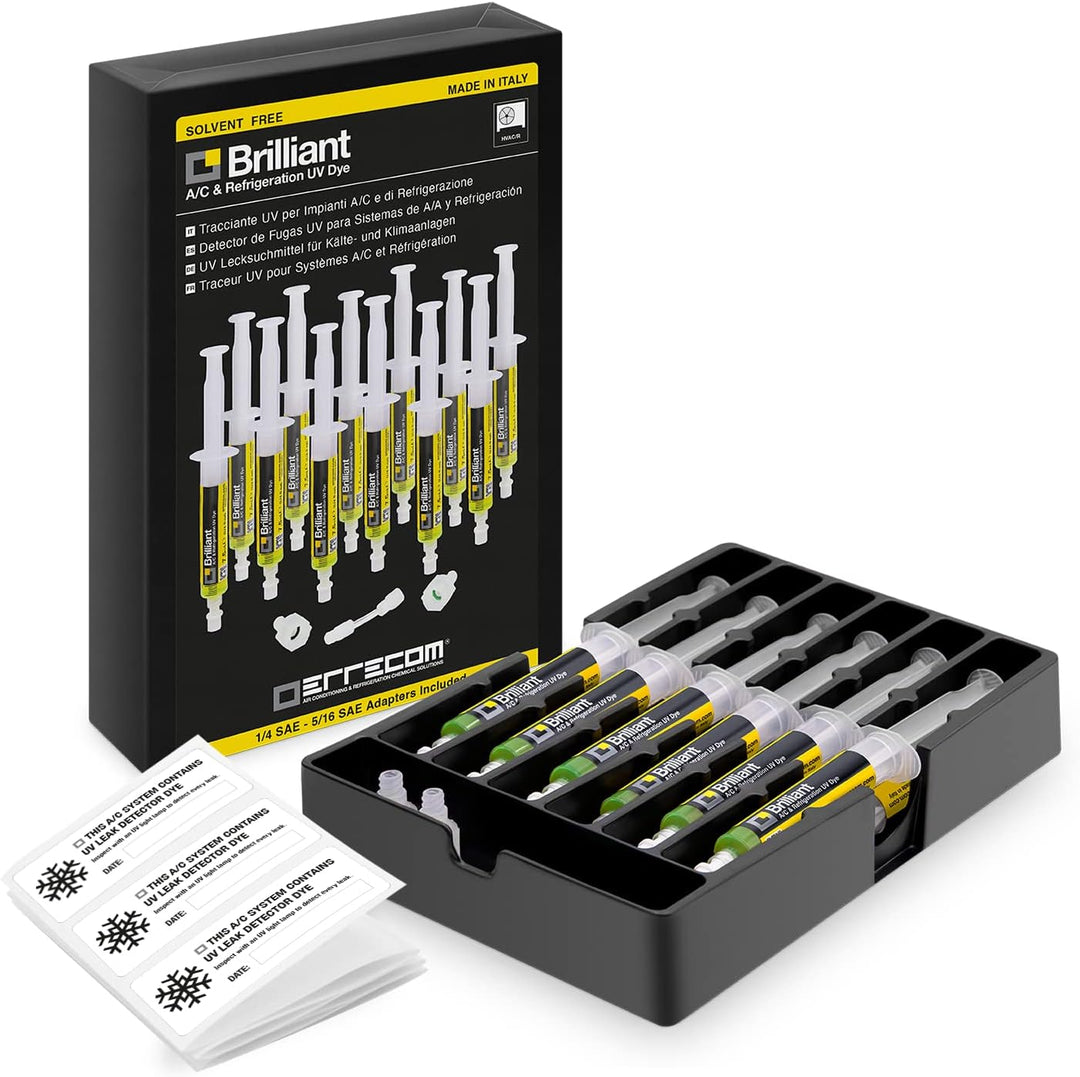 ERRECOM Brilliant - 12 x 7,5 ml, UV-Fluoreszenz-Tracer zum Aufspüren von Kältemittellecks in Autokli
