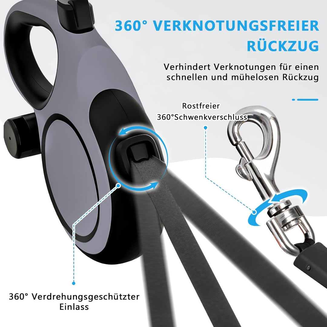 Rollleine 8m - Ausziehbare Hundeleine für Mittelgrosse/Grosse Hunde bis 50kg, Starke Leine mit Kausi