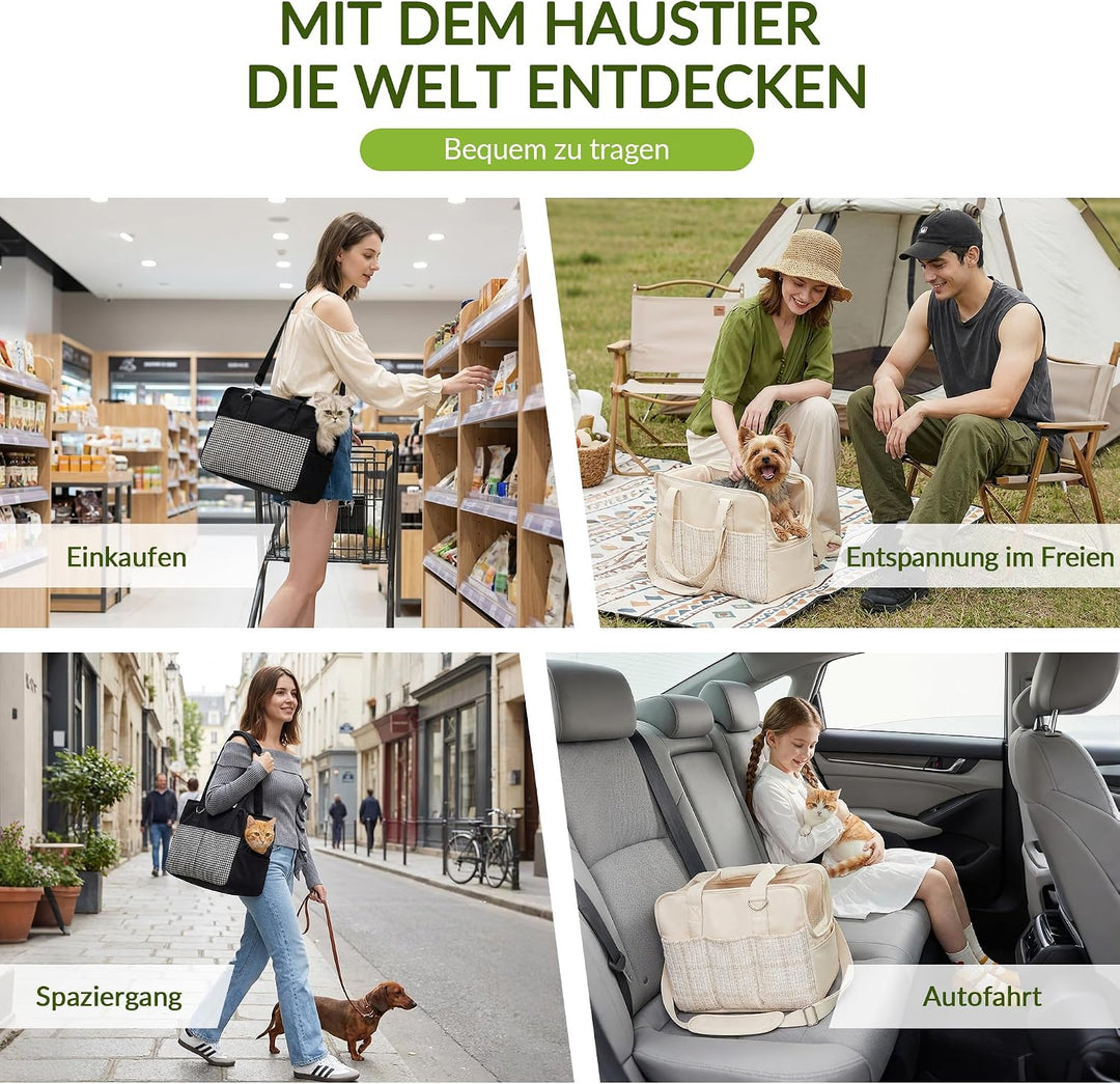 ALLSOPETS Hundetasche für kleine Hunde 5kg und Katzen, Faltbare Tragetasche mit Vordertaschen, Siche