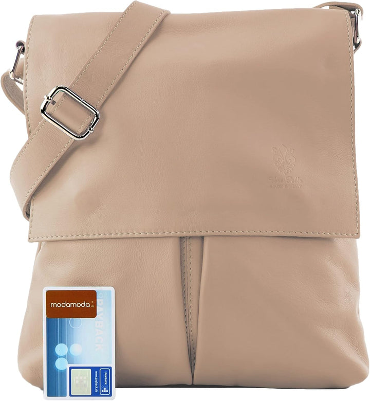 modamoda de - T75 - ital Crossover Umhängetasche Nappaleder Rosabeige2021, Rosabeige2021