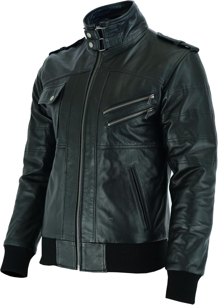 Vance Herren Echt Lederjacke aus 100% Rindsleder Abnehmbarer Hoodie S Schwarz, S Schwarz