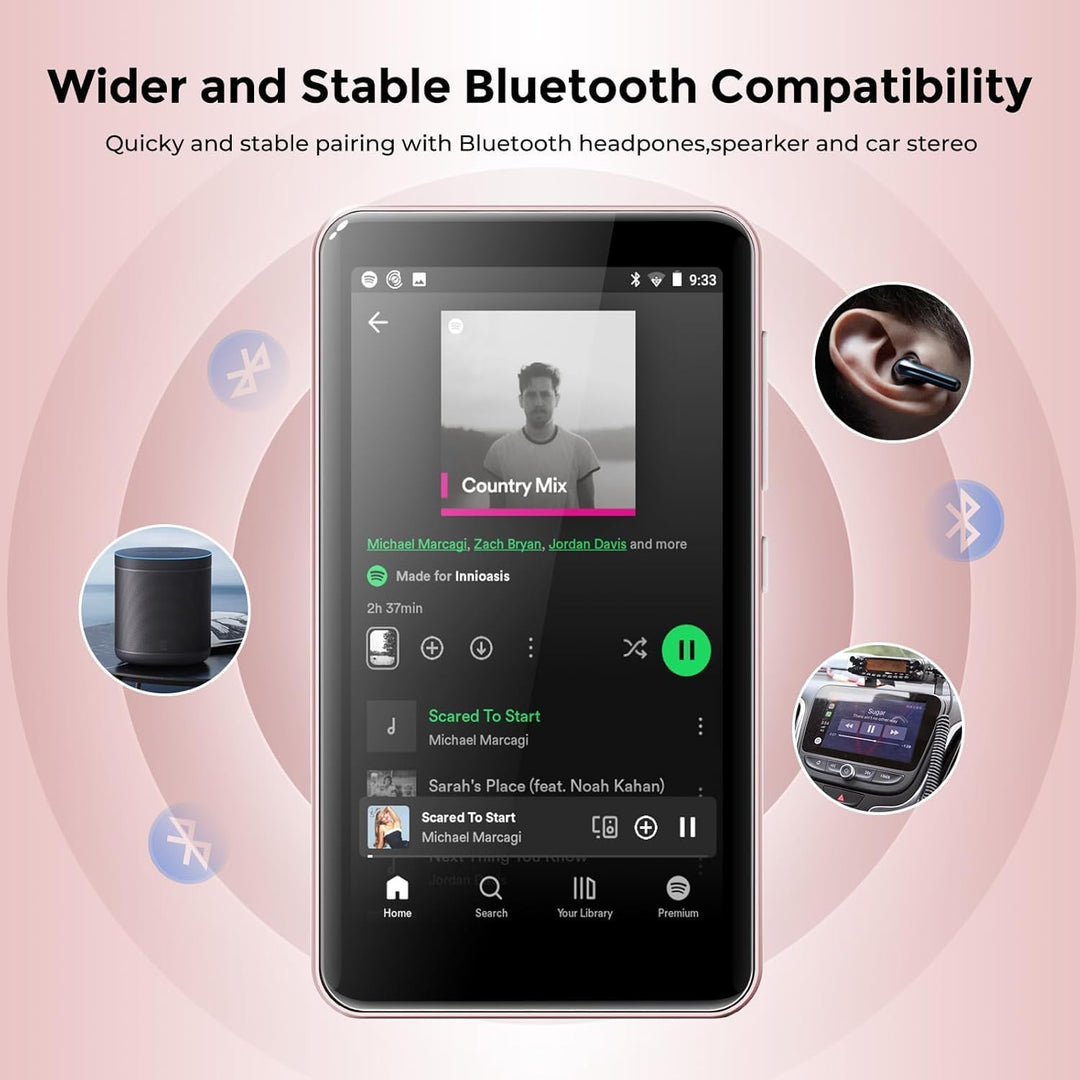 innioasis 16 GB MP3-Player mit Bluetooth und WLAN, MP3-Player, Apple Music, 4 Zoll Touchscreen, Andr