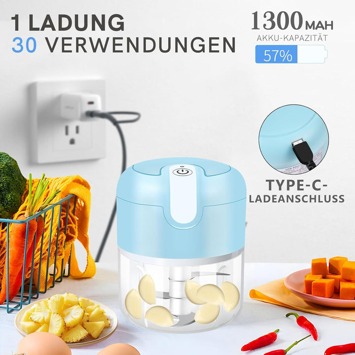 EASYSPEED Zerkleinerer Elektrisch Mini, 250ml, Gemüsezerkleinerer, USB Type-C Aufladung, Tragbar Zer