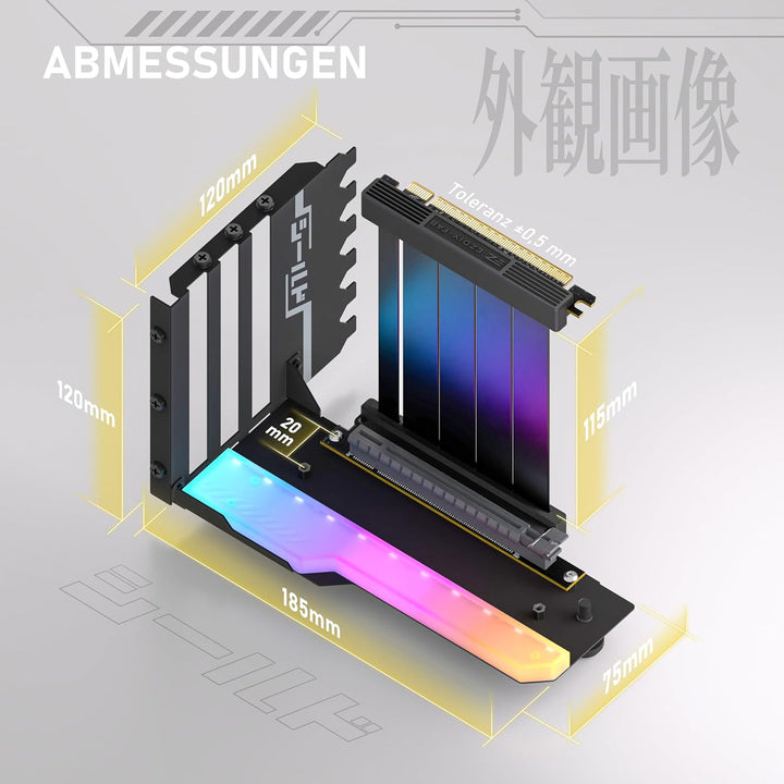 EZDIY-FAB Shield ARGB Vertikaler GPU Halter,115 mm PCIe 4.0 Riser,Schwarz, Schwarz