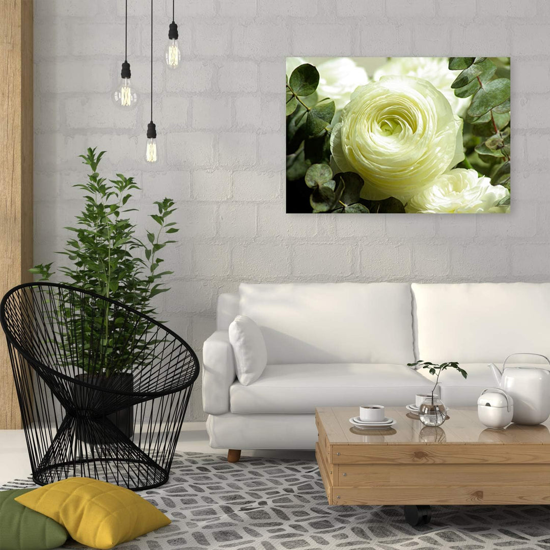 Feeby Bild auf Leinwand Blumen Weisse Rosen XXL 120x80 cm 1Teilig Wohnzimmer Schlafzimmer Modern Bil