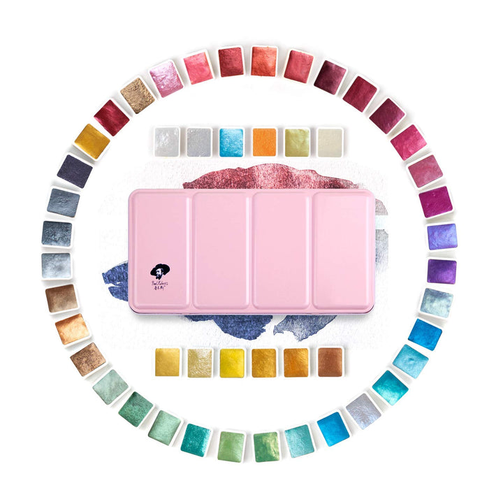 Paul Rubens 48 Aquarellfarben, Perlglanzfarben Solid Wasserfarben Zeichnung Kleine Pfanne mit Metall