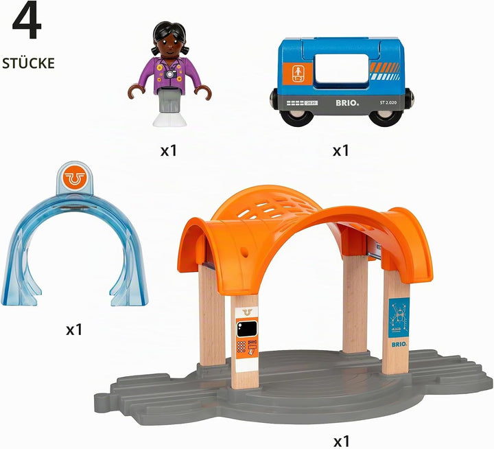 BRIO World 33973 Smart Tech Sound Bahnhof mit Action Tunnel Zubehör für die BRIO Holzeisenbahn Inter