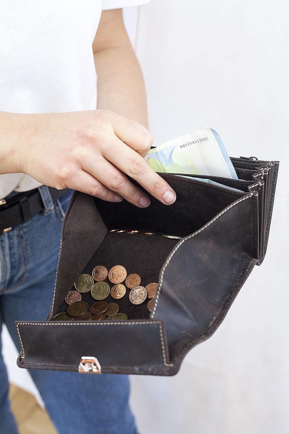 LEAS Kellnerbörse Taxifahrerbörse Trucker Natur Vintage-Stil Echt-Leder, dunkelbraun Vintage-Collect