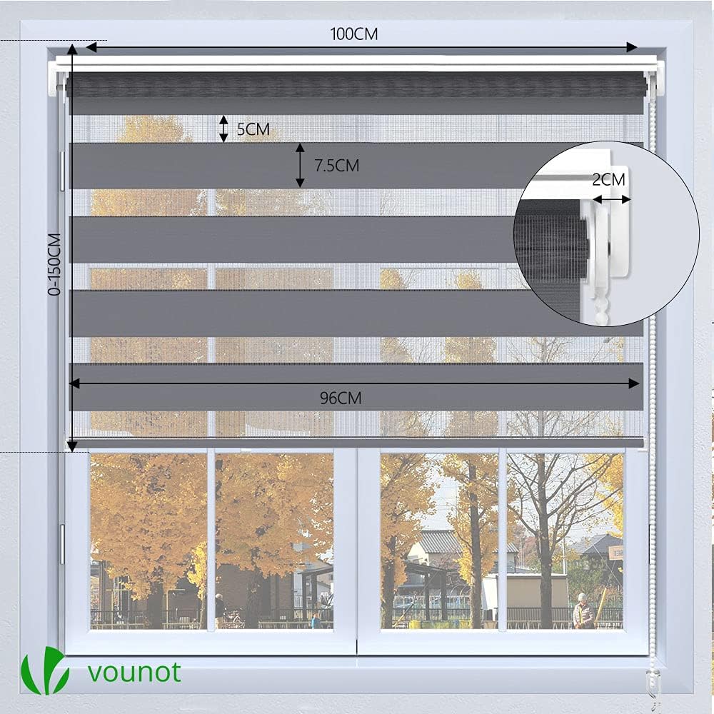 VOUNOT Doppelrollo klemmfix ohne Bohren, Duo Rollo Klemmrollo für Fenster und Tür, lichtdurchlässig