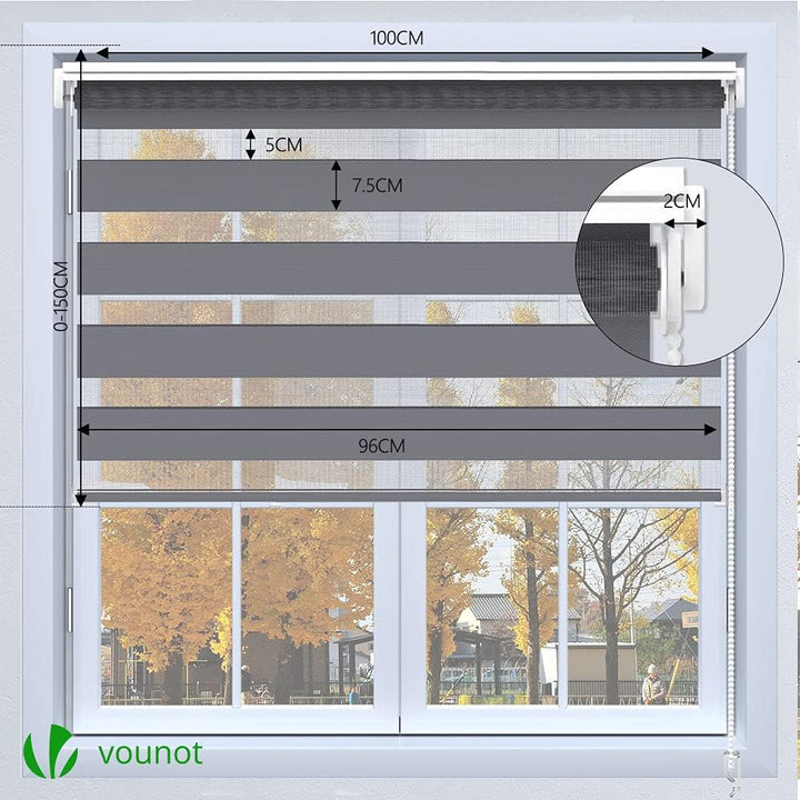 VOUNOT Doppelrollo klemmfix ohne Bohren, Duo Rollo Klemmrollo für Fenster und Tür, lichtdurchlässig