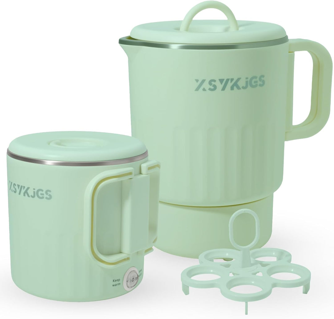 Faltbarer Wasserkocher 1L Grün Reise Camping Wasserkessel - 600W 304 Edelstahl Elektrischer Wasserko