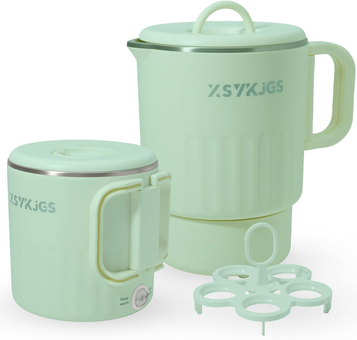 Faltbarer Wasserkocher 1L Grün Reise Camping Wasserkessel - 600W 304 Edelstahl Elektrischer Wasserko