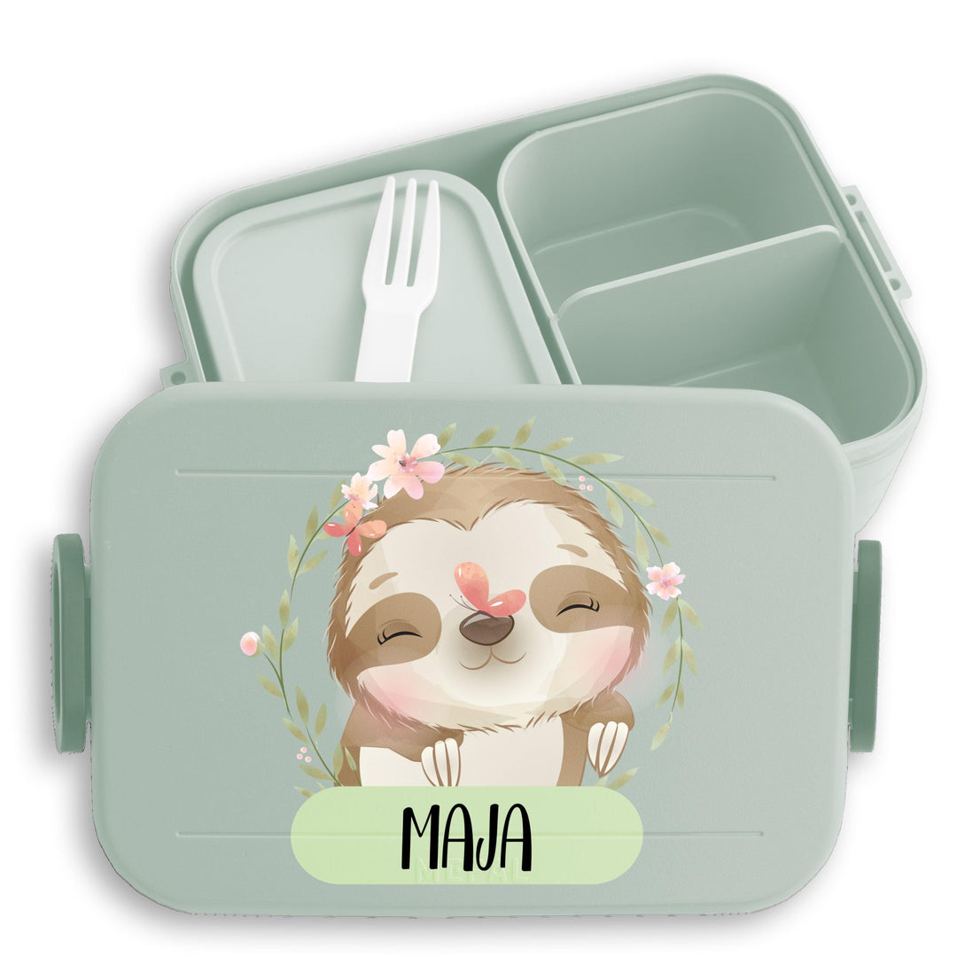 Kinder Bento Box Midi Lunchbox für Mepal Bentobox - Brotdose Faultier mit Name | Geschenk Einschulun