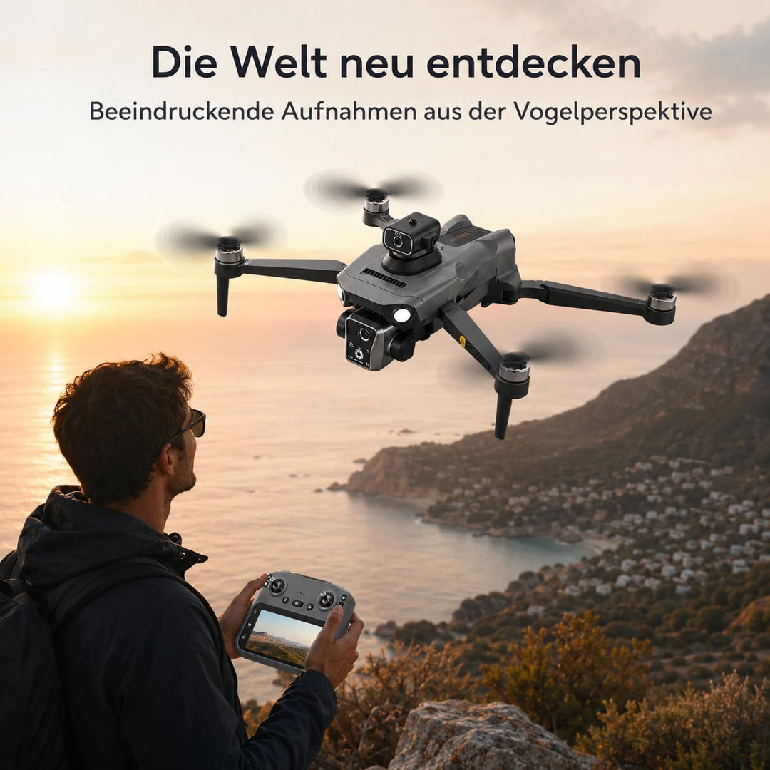 K19 GPS Drohne mit 4K Kamera, Fernbedienung mit Live-Display, 600m Reichweite, 360° Hindernisvermeid