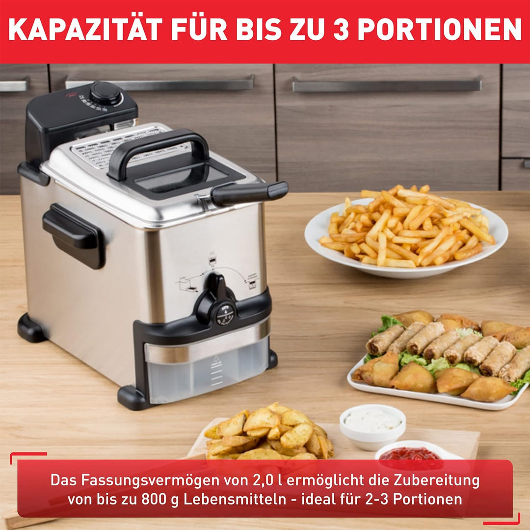 Tefal FR7016 Oleoclean Compact Elektrische Fritteuse | 2 L Öl-Kapazität | automatische Ölfiltration