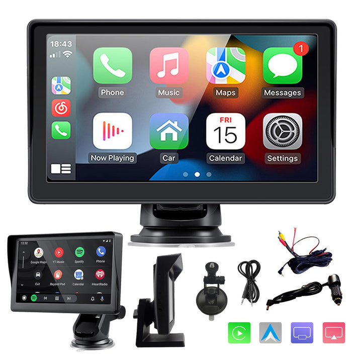 sunweyer Sunweyer Kabelloses Carplay & Android Auto-Bildschirm, tragbares Autoradio, 7 Zoll IPS Touc