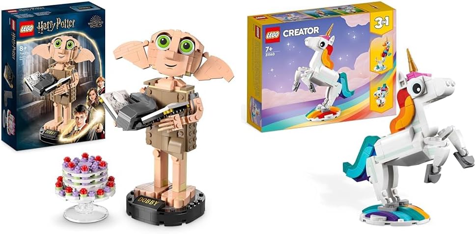 LEGO 76421 Harry Potter Dobby der Hauself Set & 31140 Creator 3in1 Magisches Einhorn Spielzeug, Seep