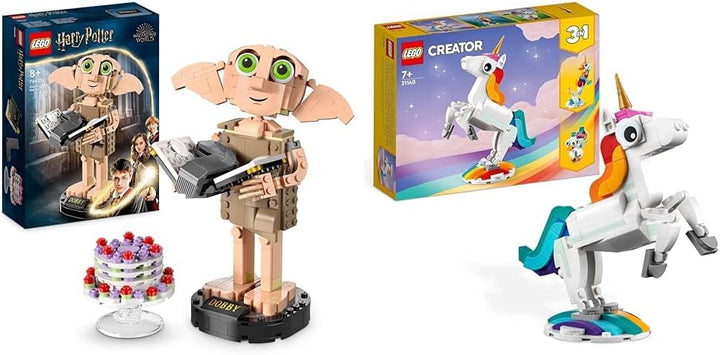 LEGO 76421 Harry Potter Dobby der Hauself Set & 31140 Creator 3in1 Magisches Einhorn Spielzeug, Seep