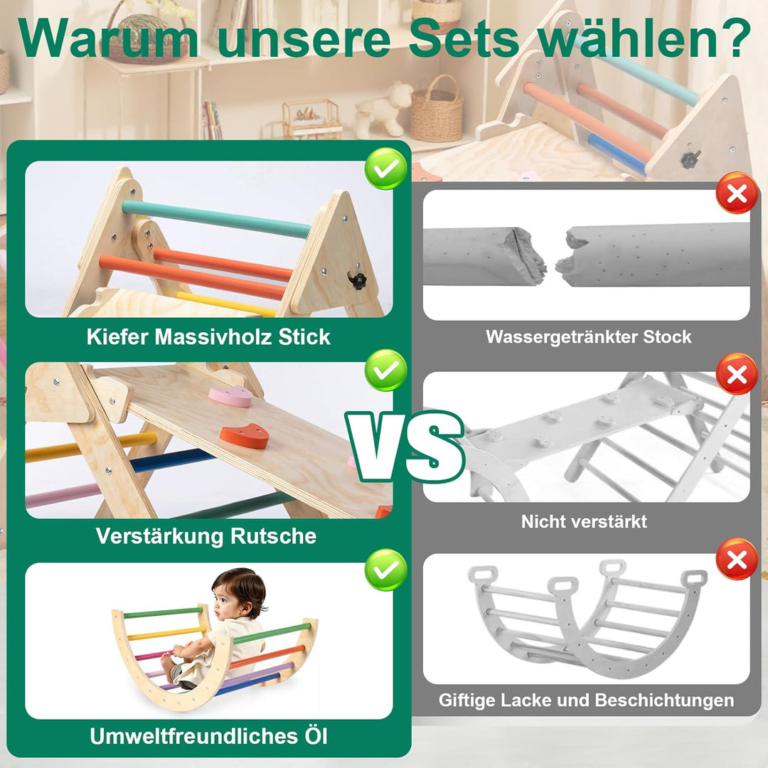 RUIE 7-in-1 Montessori Kletterdreieck mit Rutsche, Klettergerüst Indoor Spielplatz für Kleinkinder a