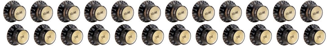 Gibson Gear PRMK-020 Poti-Kappen, Zylinderhut-Form, Metall, 4 volumes- Schwarz/goldfarben Schwarz /