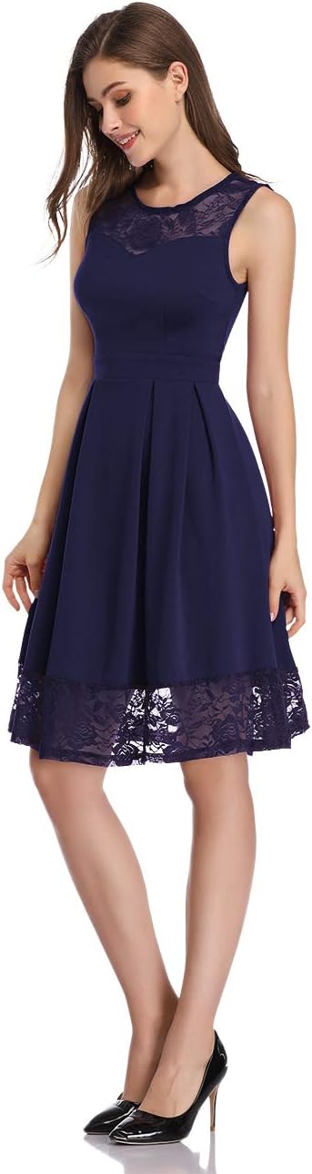 KOJOOIN Damen Elegant Spitzenkleid Cocktailkleid Brautjungfernkleider für Hochzeit Abendkleider Rund
